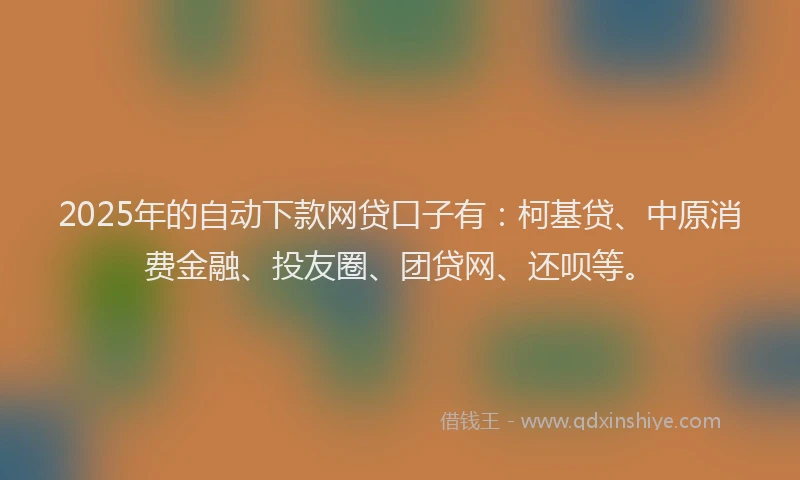 2025年的自动下款网贷口子有：柯基贷、中原消费金融、投友圈、团贷网、还呗等。