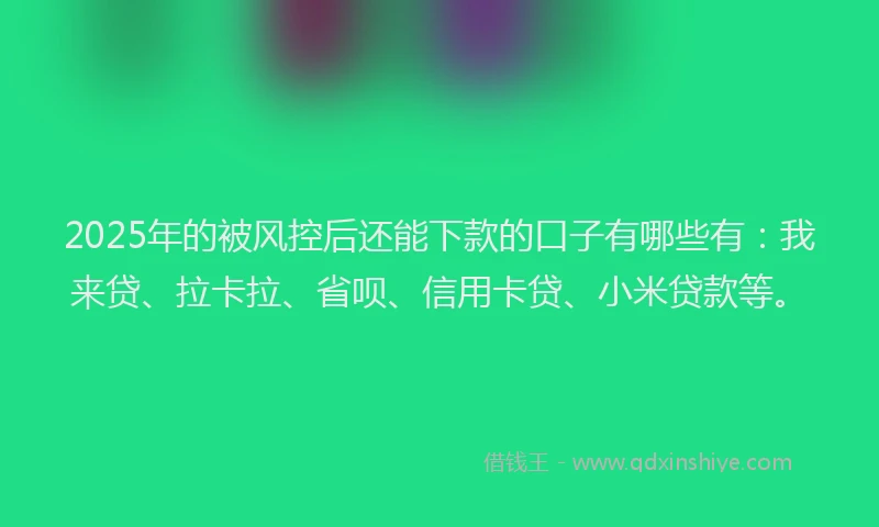 2025年的被风控后还能下款的口子有哪些有：我来贷、拉卡拉、省呗、信用卡贷、小米贷款等。