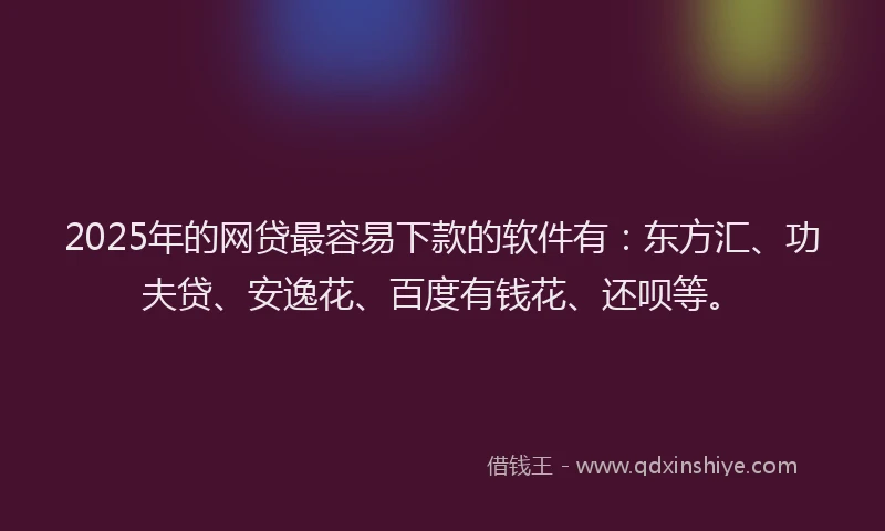 2025年的网贷最容易下款的软件有：东方汇、功夫贷、安逸花、百度有钱花、还呗等。