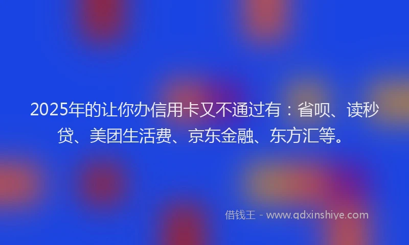 2025年的让你办信用卡又不通过有：省呗、读秒贷、美团生活费、京东金融、东方汇等。