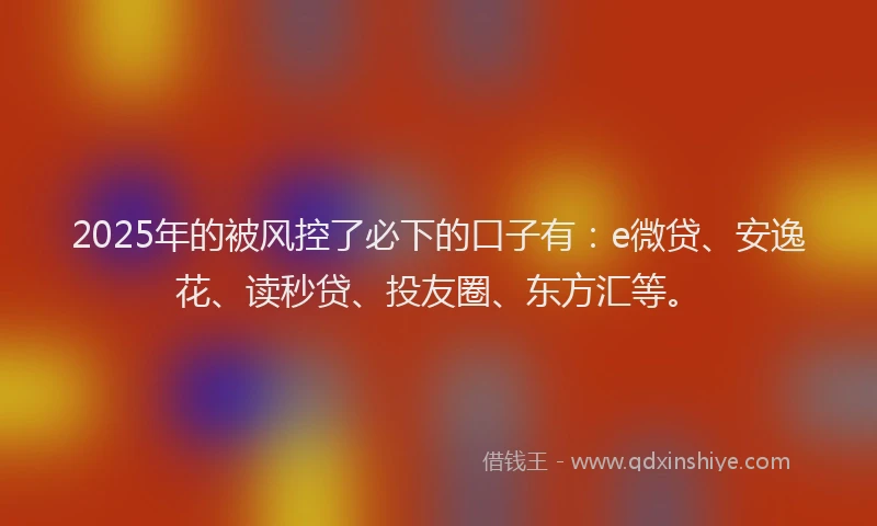 2025年的被风控了必下的口子有：e微贷、安逸花、读秒贷、投友圈、东方汇等。