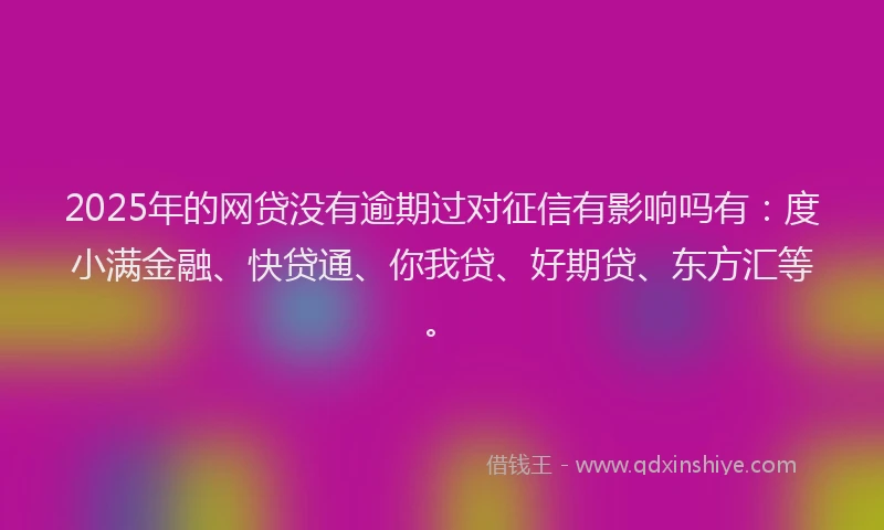 2025年的网贷没有逾期过对征信有影响吗有：度小满金融、快贷通、你我贷、好期贷、东方汇等。