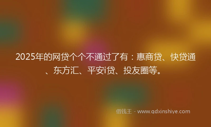 2025年的网贷个个不通过了有：惠商贷、快贷通、东方汇、平安i贷、投友圈等。