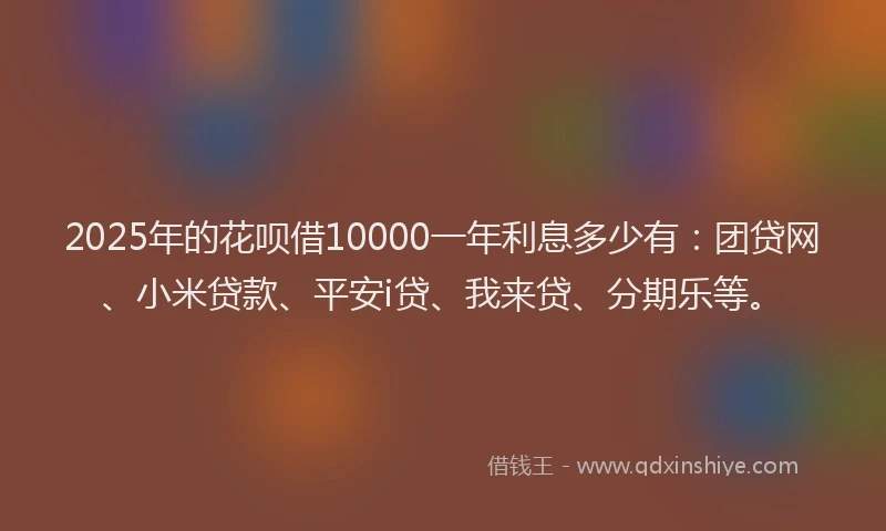 2025年的花呗借10000一年利息多少有：团贷网、小米贷款、平安i贷、我来贷、分期乐等。