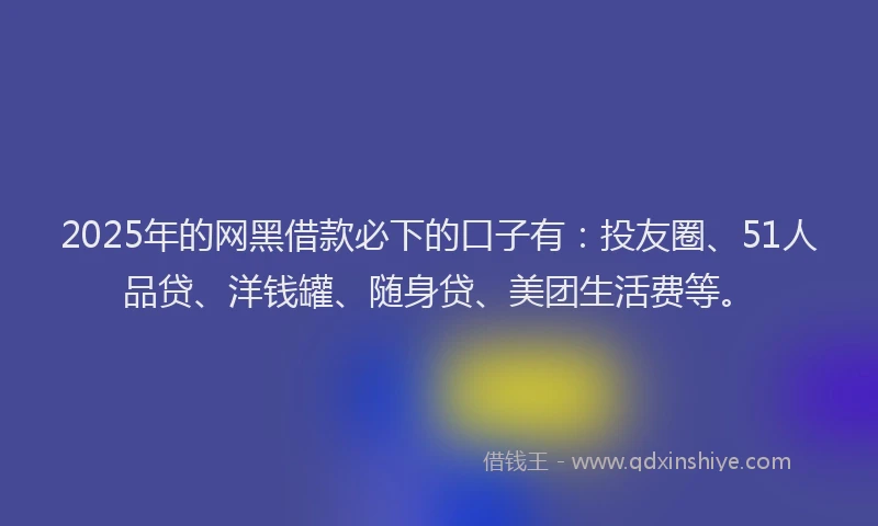 2025年的网黑借款必下的口子有：投友圈、51人品贷、洋钱罐、随身贷、美团生活费等。