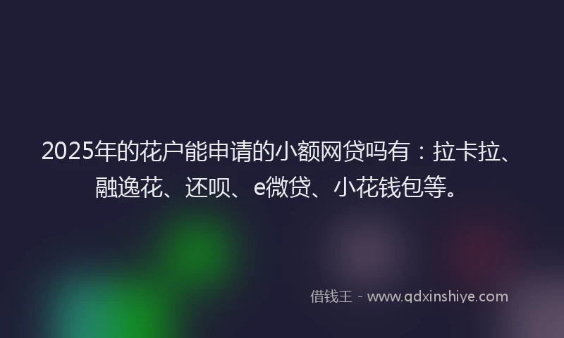 2025年的花户能申请的小额网贷吗有：拉卡拉、融逸花、还呗、e微贷、小花钱包等。