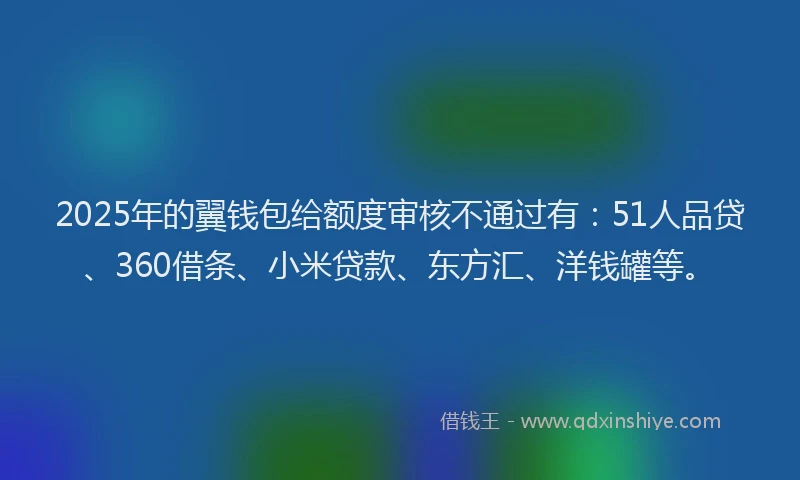 2025年的翼钱包给额度审核不通过有：51人品贷、360借条、小米贷款、东方汇、洋钱罐等。