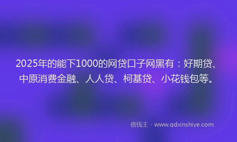 2025年的能下1000的网贷口子网黑有：好期贷、中原消费金融、人人贷、柯基贷、小花钱包等。