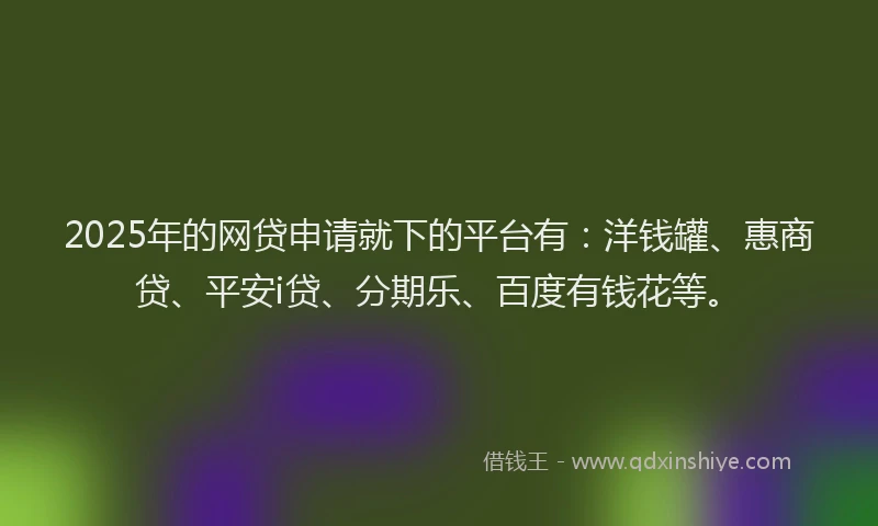 2025年的网贷申请就下的平台有：洋钱罐、惠商贷、平安i贷、分期乐、百度有钱花等。