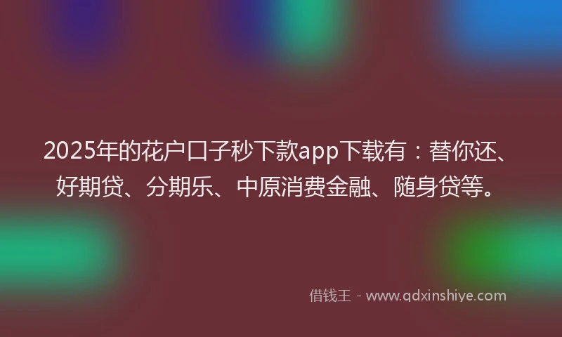 2025年的花户口子秒下款app下载有：替你还、好期贷、分期乐、中原消费金融、随身贷等。