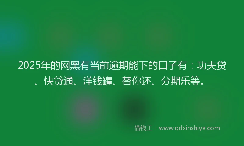 2025年的网黑有当前逾期能下的口子有：功夫贷、快贷通、洋钱罐、替你还、分期乐等。