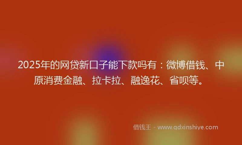 2025年的网贷新口子能下款吗有：微博借钱、中原消费金融、拉卡拉、融逸花、省呗等。