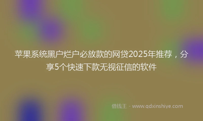 苹果系统黑户烂户必放款的网贷2025年推荐，分享5个快速下款无视征信的软件