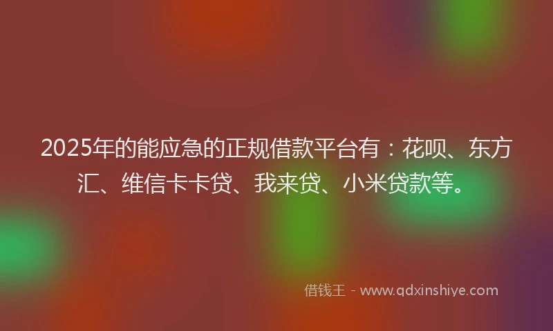2025年的能应急的正规借款平台有：花呗、东方汇、维信卡卡贷、我来贷、小米贷款等。