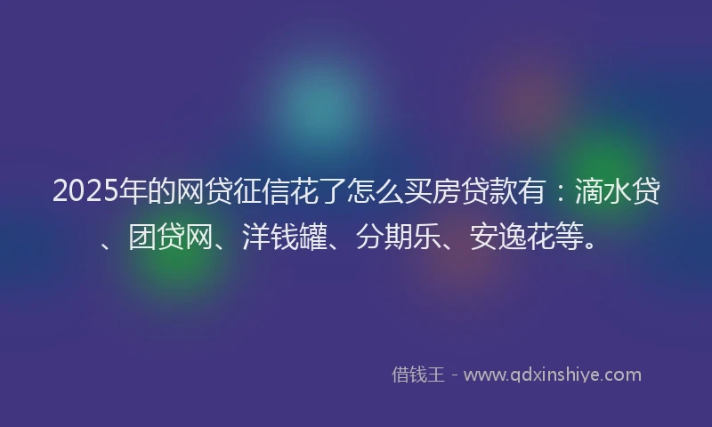2025年的网贷征信花了怎么买房贷款有：滴水贷、团贷网、洋钱罐、分期乐、安逸花等。