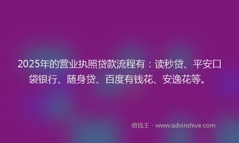 2025年的营业执照贷款流程有：读秒贷、平安口袋银行、随身贷、百度有钱花、安逸花等。