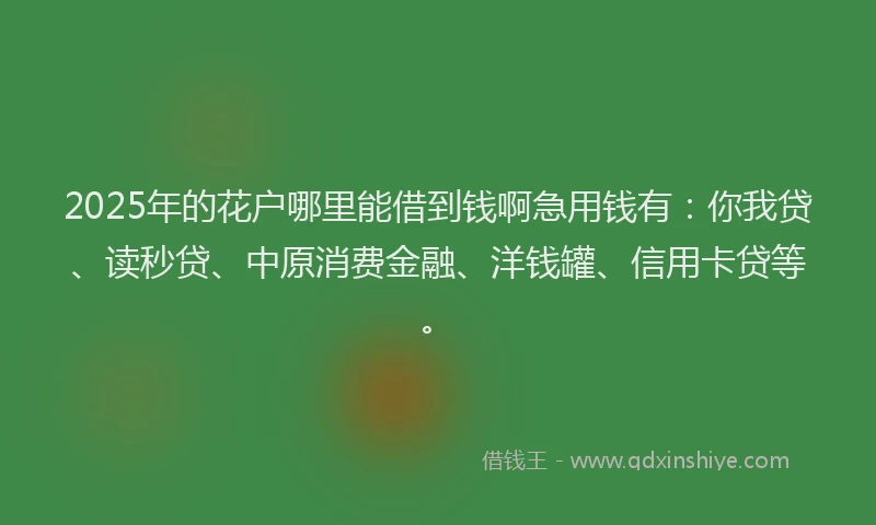 2025年的花户哪里能借到钱啊急用钱有：你我贷、读秒贷、中原消费金融、洋钱罐、信用卡贷等。