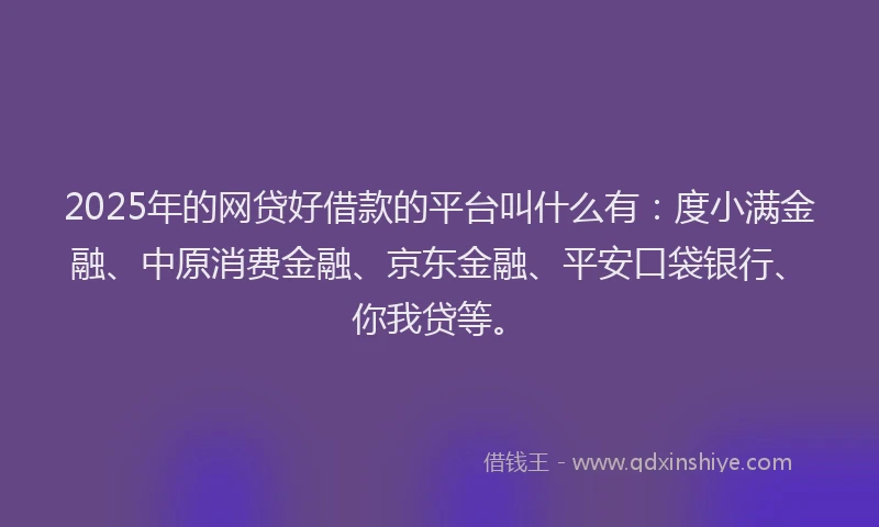 2025年的网贷好借款的平台叫什么有：度小满金融、中原消费金融、京东金融、平安口袋银行、你我贷等。