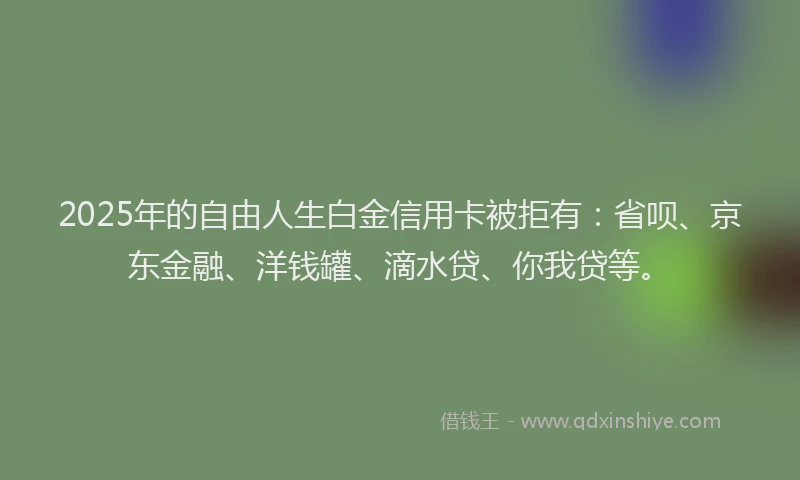 2025年的自由人生白金信用卡被拒有：省呗、京东金融、洋钱罐、滴水贷、你我贷等。
