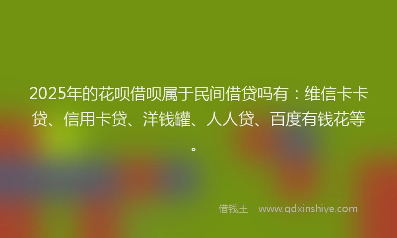 2025年的花呗借呗属于民间借贷吗有：维信卡卡贷、信用卡贷、洋钱罐、人人贷、百度有钱花等。