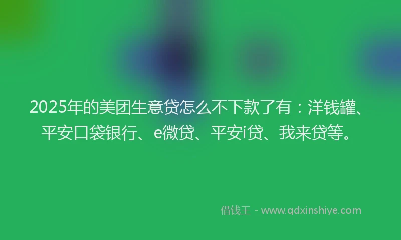 2025年的美团生意贷怎么不下款了有：洋钱罐、平安口袋银行、e微贷、平安i贷、我来贷等。