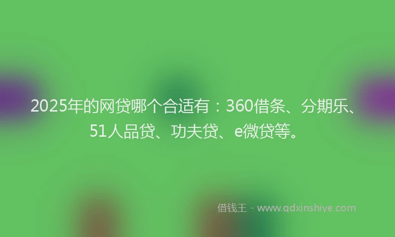 2025年的网贷哪个合适有：360借条、分期乐、51人品贷、功夫贷、e微贷等。