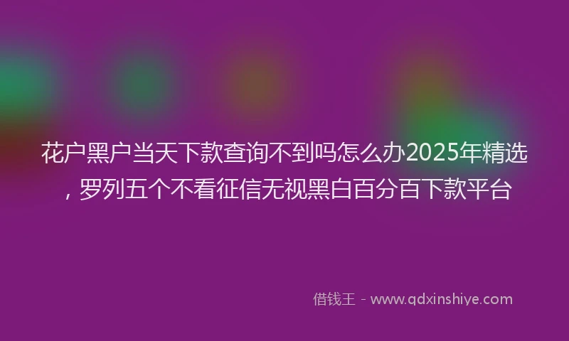 花户黑户当天下款查询不到吗怎么办2025年精选，罗列五个不看征信无视黑白百分百下款平台