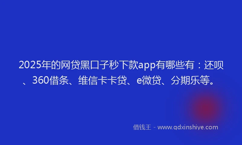 2025年的网贷黑口子秒下款app有哪些有：还呗、360借条、维信卡卡贷、e微贷、分期乐等。