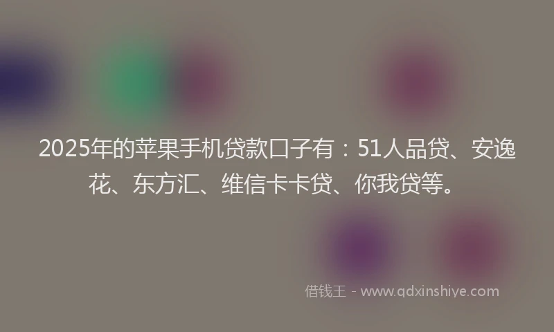 2025年的苹果手机贷款口子有：51人品贷、安逸花、东方汇、维信卡卡贷、你我贷等。