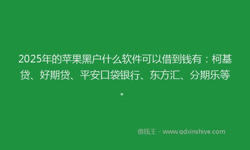 2025年的苹果黑户什么软件可以借到钱有：柯基贷、好期贷、平安口袋银行、东方汇、分期乐等。