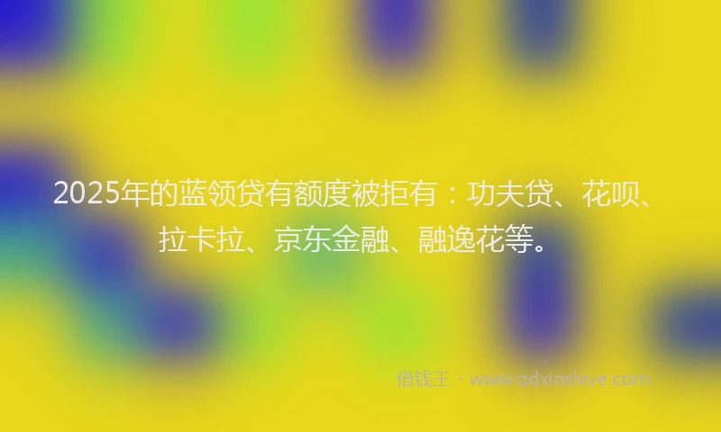 2025年的蓝领贷有额度被拒有：功夫贷、花呗、拉卡拉、京东金融、融逸花等。