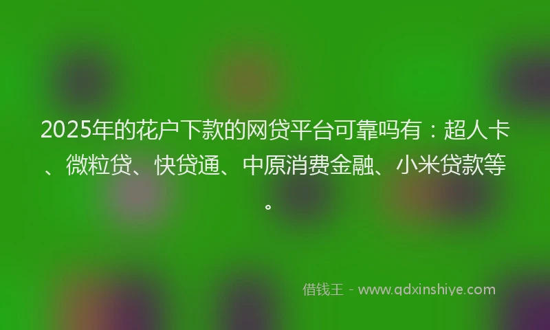 2025年的花户下款的网贷平台可靠吗有：超人卡、微粒贷、快贷通、中原消费金融、小米贷款等。