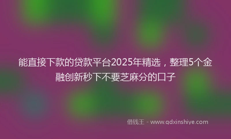 能直接下款的贷款平台2025年精选，整理5个金融创新秒下不要芝麻分的口子