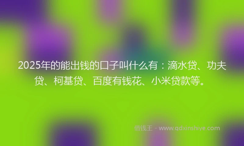 2025年的能出钱的口子叫什么有：滴水贷、功夫贷、柯基贷、百度有钱花、小米贷款等。