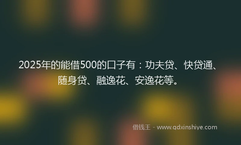 2025年的能借500的口子有：功夫贷、快贷通、随身贷、融逸花、安逸花等。