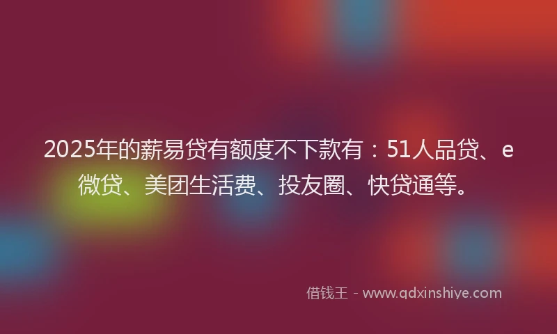 2025年的薪易贷有额度不下款有：51人品贷、e微贷、美团生活费、投友圈、快贷通等。
