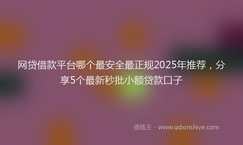 网贷借款平台哪个最安全最正规2025年推荐，分享5个最新秒批小额贷款口子