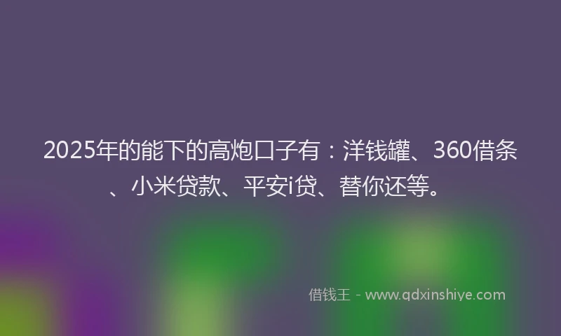 2025年的能下的高炮口子有：洋钱罐、360借条、小米贷款、平安i贷、替你还等。