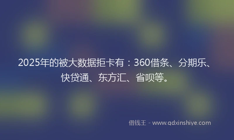 2025年的被大数据拒卡有：360借条、分期乐、快贷通、东方汇、省呗等。