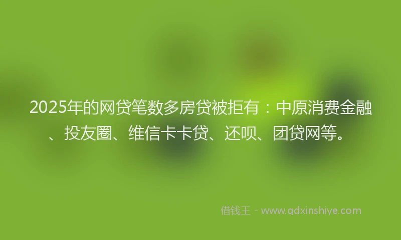 2025年的网贷笔数多房贷被拒有：中原消费金融、投友圈、维信卡卡贷、还呗、团贷网等。