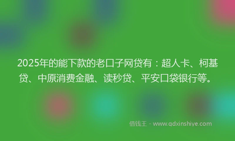 2025年的能下款的老口子网贷有：超人卡、柯基贷、中原消费金融、读秒贷、平安口袋银行等。