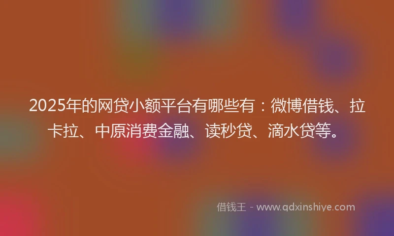 2025年的网贷小额平台有哪些有：微博借钱、拉卡拉、中原消费金融、读秒贷、滴水贷等。