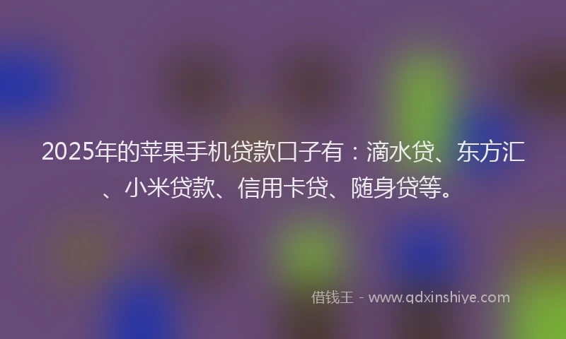 2025年的苹果手机贷款口子有：滴水贷、东方汇、小米贷款、信用卡贷、随身贷等。