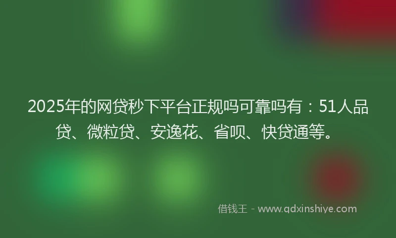 2025年的网贷秒下平台正规吗可靠吗有：51人品贷、微粒贷、安逸花、省呗、快贷通等。