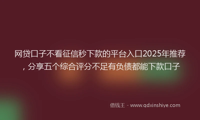 网贷口子不看征信秒下款的平台入口2025年推荐，分享五个综合评分不足有负债都能下款口子