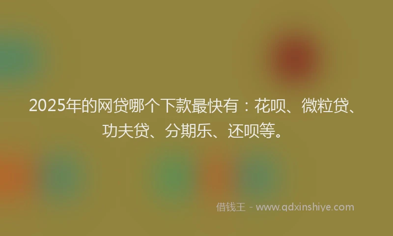 2025年的网贷哪个下款最快有：花呗、微粒贷、功夫贷、分期乐、还呗等。