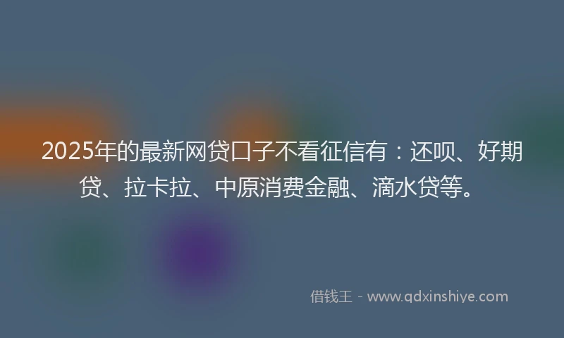 2025年的最新网贷口子不看征信有：还呗、好期贷、拉卡拉、中原消费金融、滴水贷等。