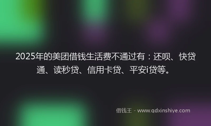 2025年的美团借钱生活费不通过有：还呗、快贷通、读秒贷、信用卡贷、平安i贷等。