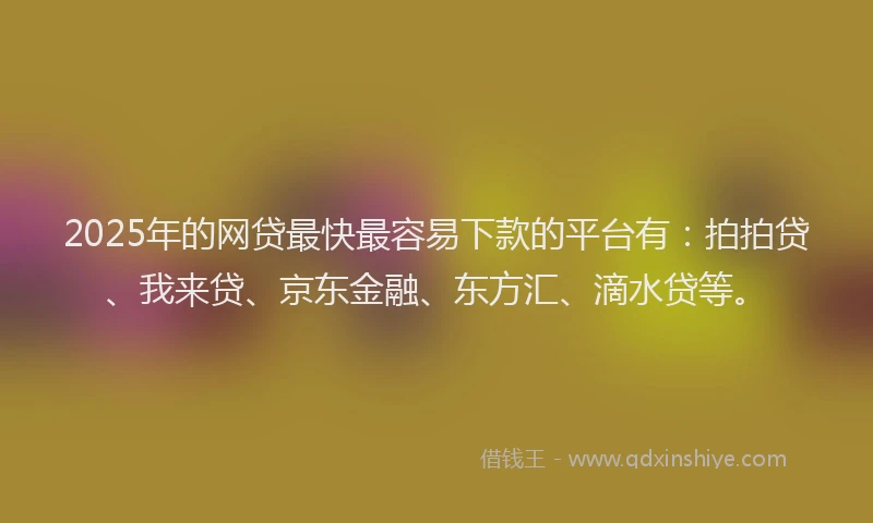 2025年的网贷最快最容易下款的平台有：拍拍贷、我来贷、京东金融、东方汇、滴水贷等。