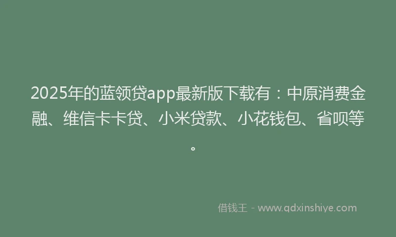 2025年的蓝领贷app最新版下载有：中原消费金融、维信卡卡贷、小米贷款、小花钱包、省呗等。
